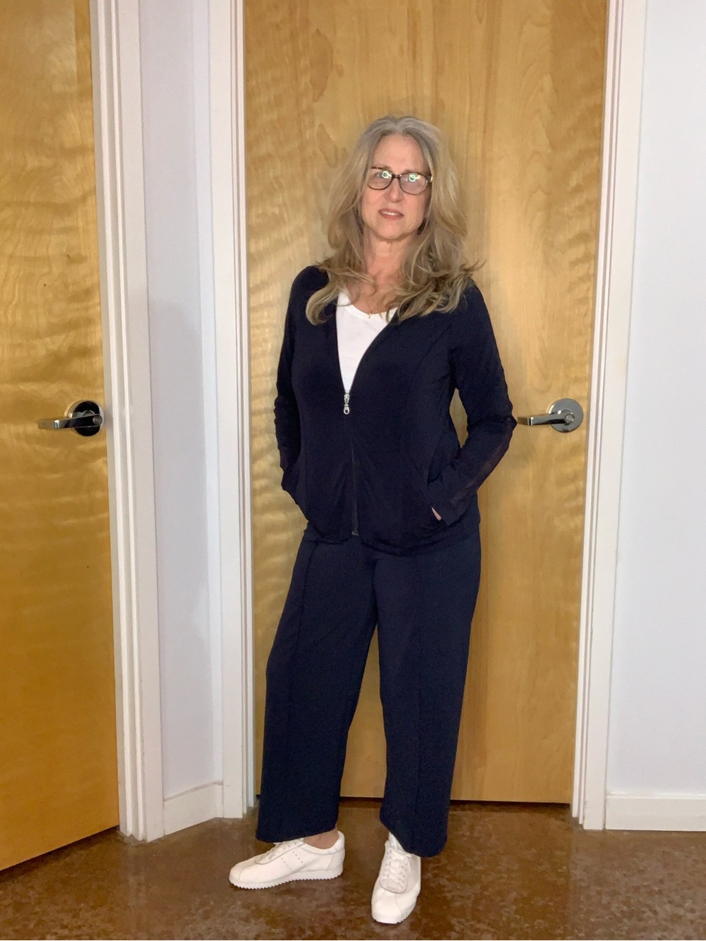 Cabi Navy Cropped Pants & Zip Hoodie Set - Travel Friendly